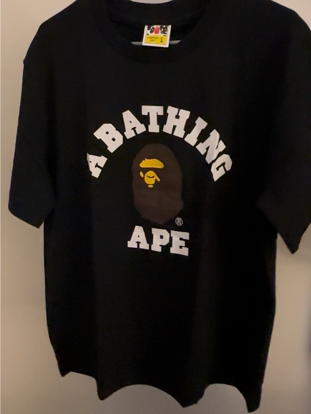 Bape Black Graphic Tee with White and Yellow Logo